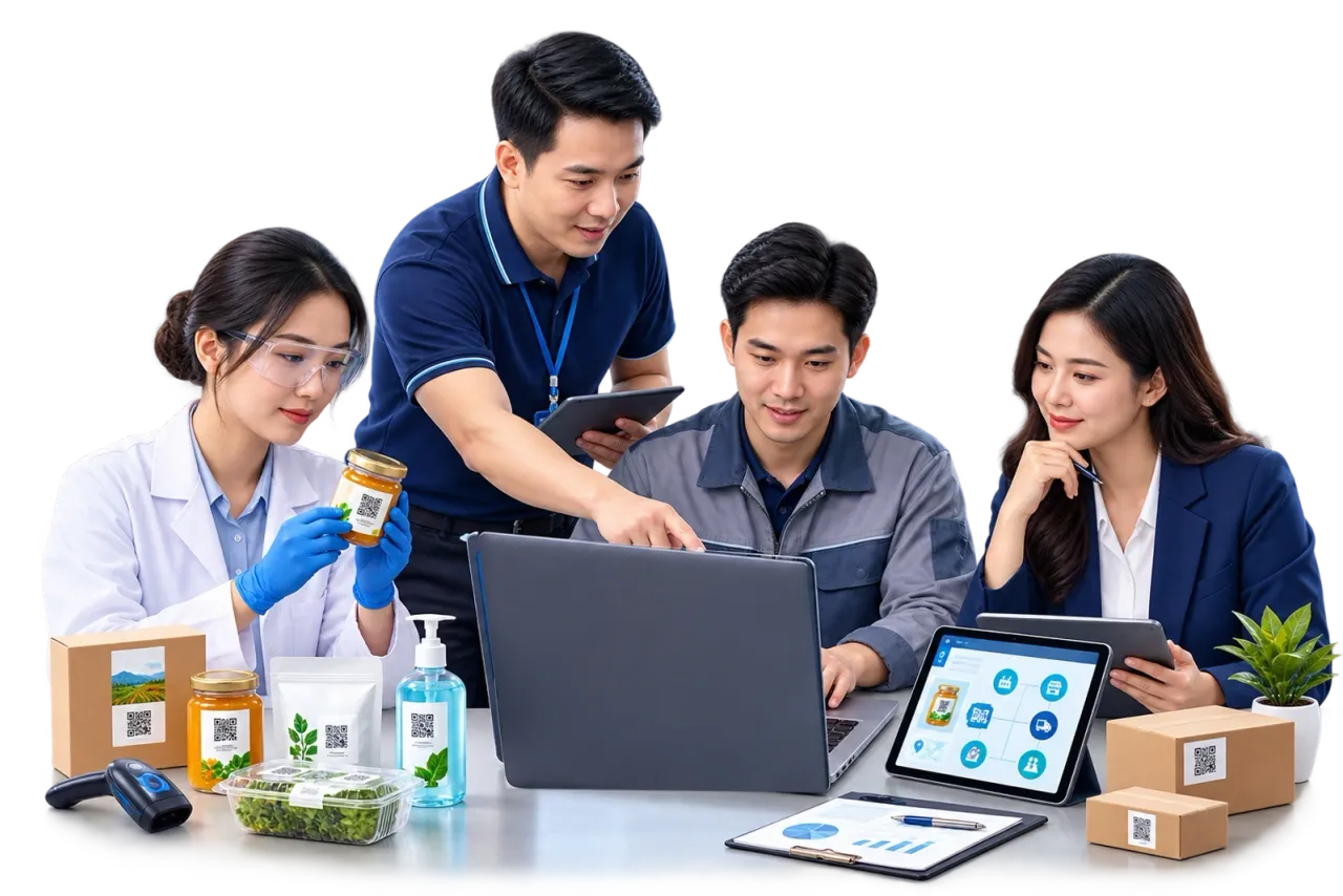 A Vlabel expert training an enterprise team to create electronic labels and traceability records